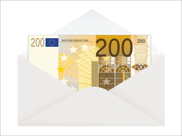 Sobre abierto con billetes en euros sobre fondo blanco — Vector de stock