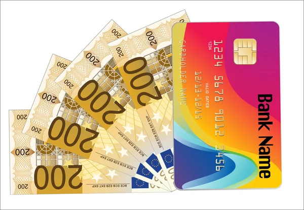 Billets et carte de crédit isolés sur blanc — Image vectorielle