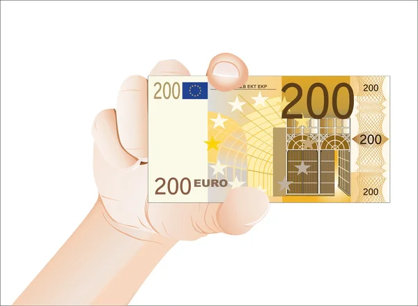 Argent Billet de 200 euros dans sa main. L'image est isolée sur un fond blanc . — Image vectorielle