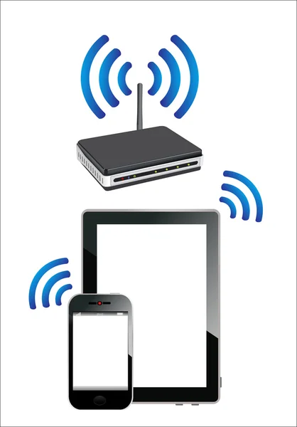 Rete wifi domestica. Internet via router su telefono e tablet pc . — Vettoriale Stock