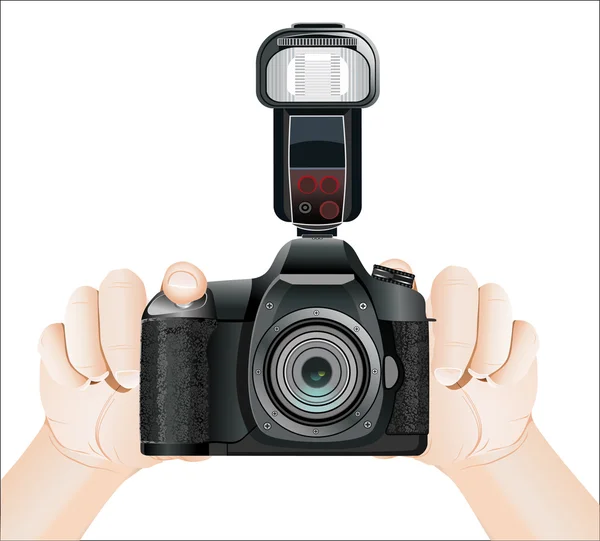 Fotocamera in mani vettoriali — Vettoriale Stock