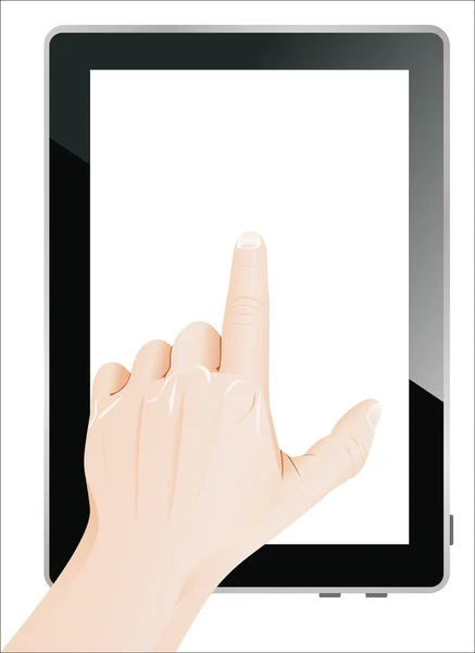 Hand mit Tablet-Computer. isoliert auf weißem Hintergrund. — Stockvektor