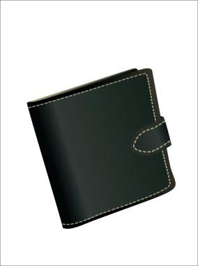 Beyaz arka planda siyah deri cüzdan.