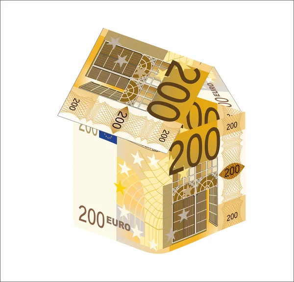 Casa hecha de billetes de euro aislados sobre fondo blanco — Vector de stock