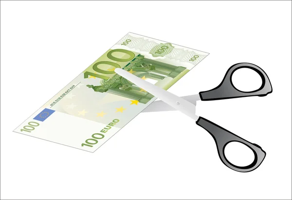 Euro bill dengan gunting dipotong - Stok Vektor