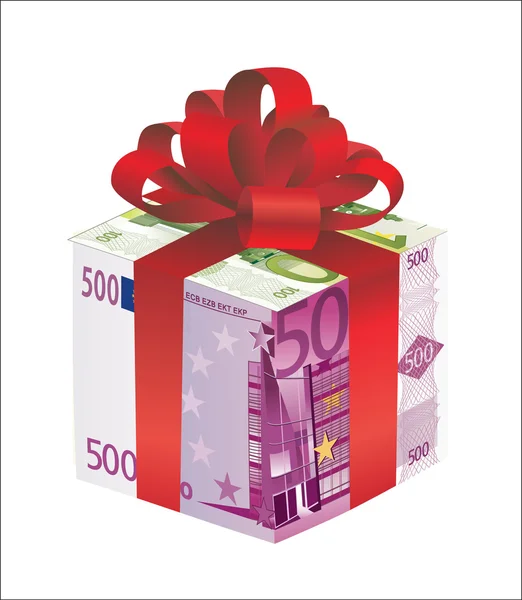 Dinero caja de regalo de euro aislado sobre un fondo blanco — Vector de stock