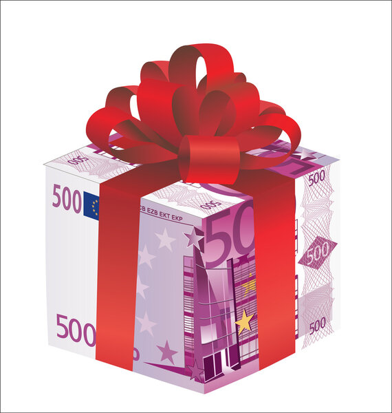 money gift box of euro isolated on a white background