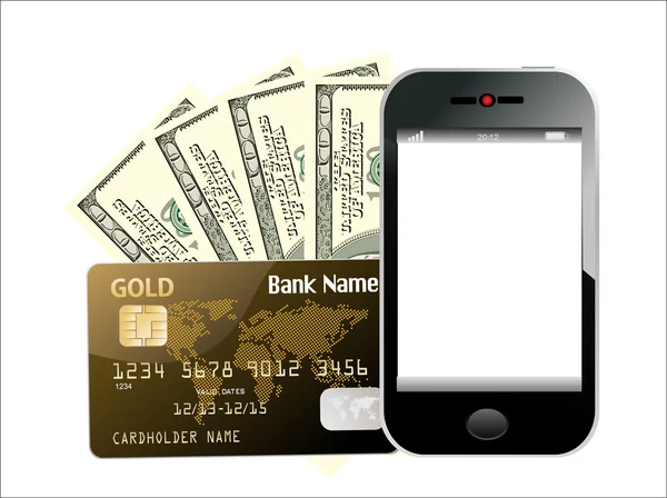 Smartphone avec carte de crédit, concept de paiement numérique, illustration 3D — Image vectorielle