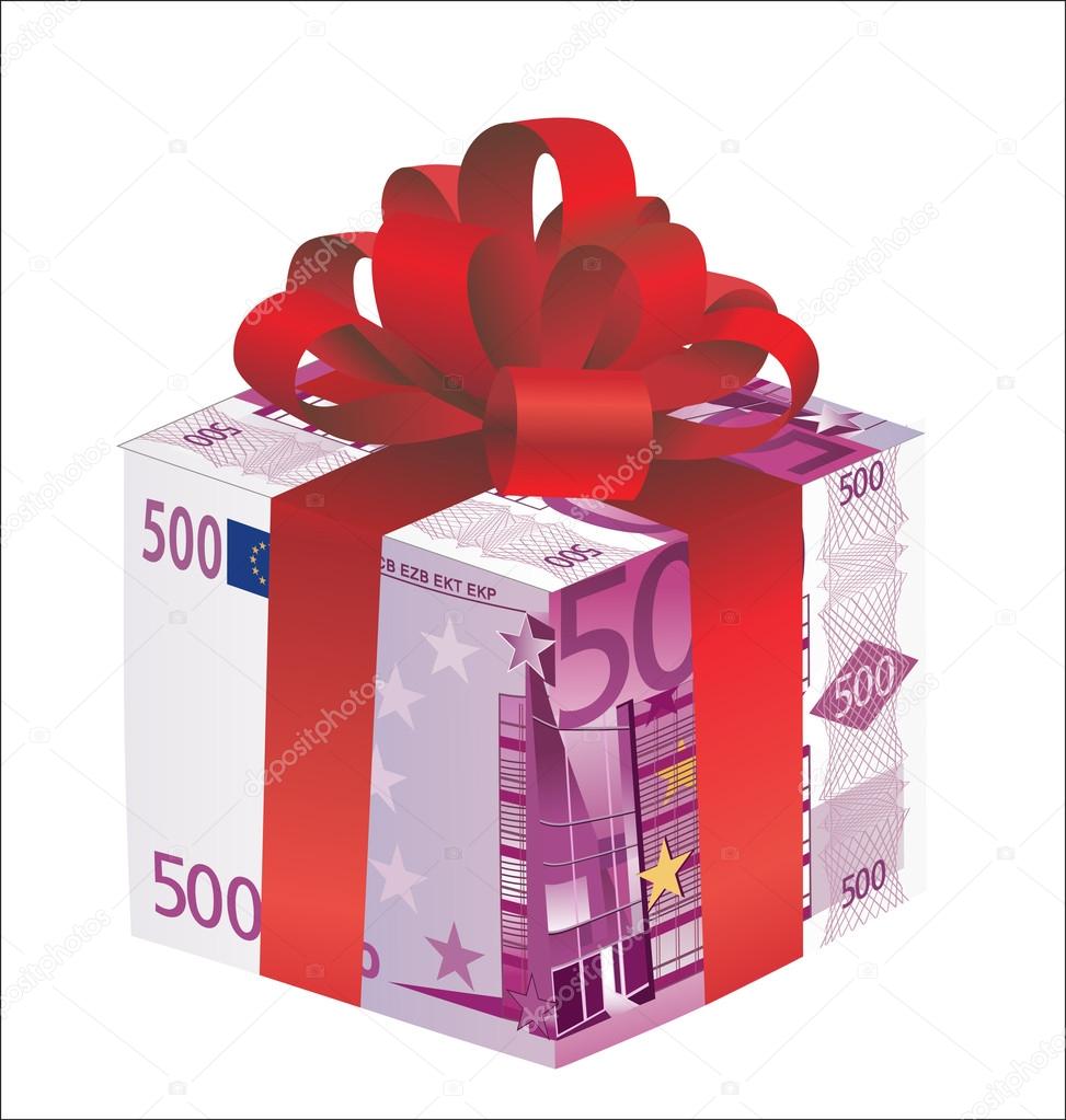 money gift box of euro isolated on a white background