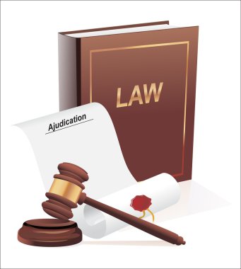 verdict, gavel and law book illustration design over a white background clipart