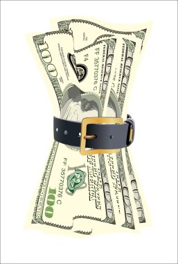 dollar bills squeezed by leather belt on a white background clipart