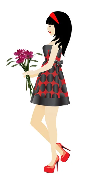 Illustration girl flowers — Stock Vector