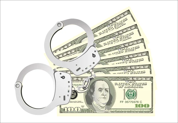 Handcuffs with money isolated in white background — Stock Vector