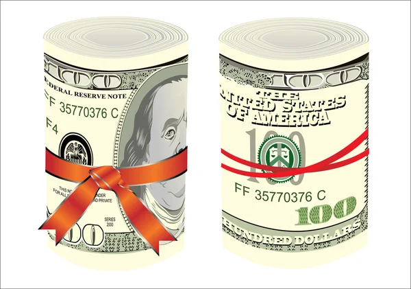 Rouleaux d'argent avec des billets de dollars américains isolés sur fond blanc — Image vectorielle