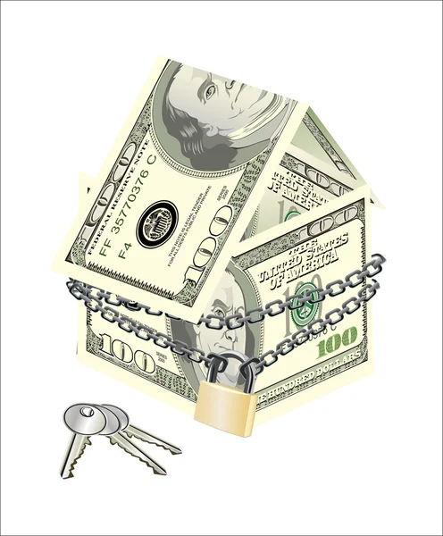 Dollar house with lock and keys on a white background — Stock Vector