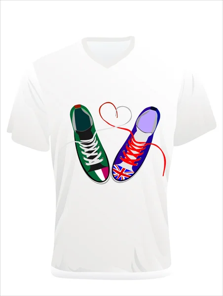 Πρότυπο σχεδίασης t-shirt των ανδρών. Πάνινα παπούτσια. — Διανυσματικό Αρχείο