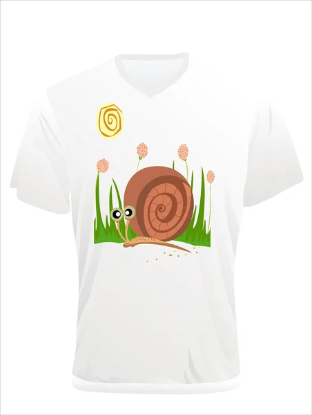 T-Shirt-Design-Vorlage für Männer. Schnecke auf dem Gras. — Stockvektor