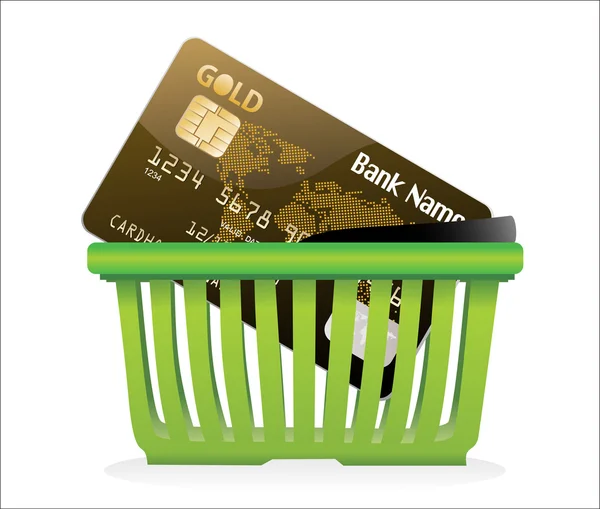 Nákupní košík a kreditních karet, izolované na bílém — Stockový vektor