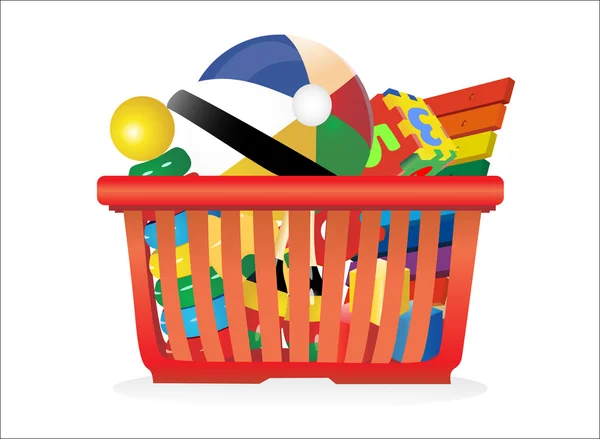 Shopping basket and toys isolated on white — Stock Vector