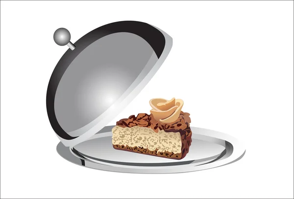 Dessert op een zilveren schotel op een witte achtergrond — Stockvector