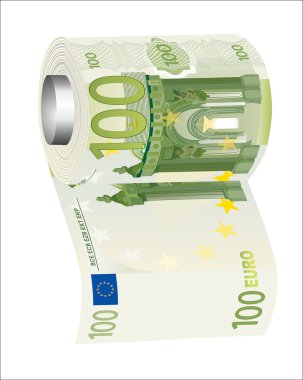 A toilet paper roll of 500 euro banknotes, symbolizing the careless spending of money. clipart