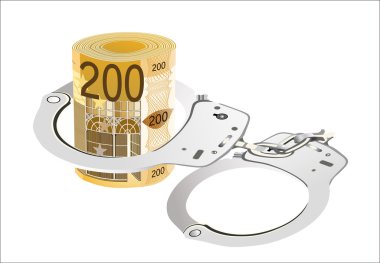 kelepçe ile birçok 200 euro banknot. beyaz izole