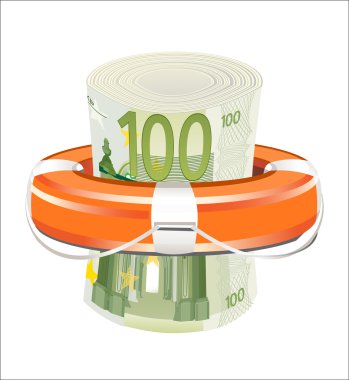 A life preserver filled with money, symbolizing financial aid clipart