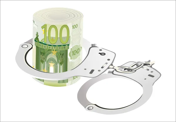 100 євро прокату з наручники. ізольовані на білому — стоковий вектор