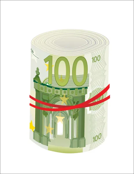 100 Euro rolled up on white background — Stock Vector