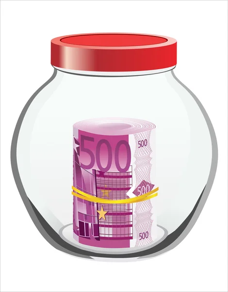 Πολλά ευρώ σε ένα γυάλινο βάζο που απομονώνονται σε λευκό φόντο — Διανυσματικό Αρχείο