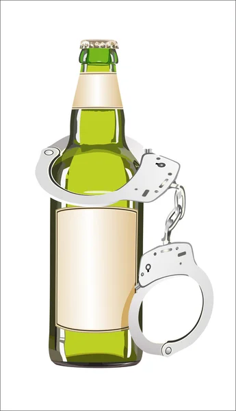 Alcoholism concept, bottle and handcuffs — Stock Vector