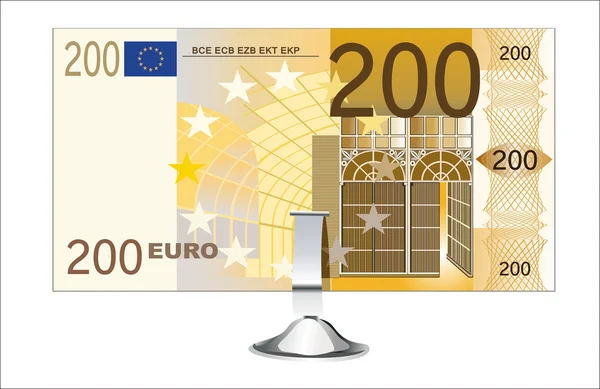 Pequena mesa de escritório com 200 notas de euro isoladas em branco — Vetor de Stock