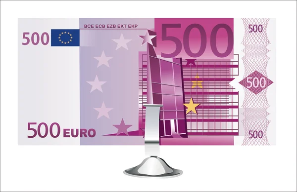 Pequena mesa de escritório com 500 notas de euro isoladas em branco — Vetor de Stock