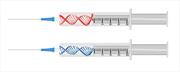 注射器与 dna 链-基因疗法的概念 — 图库矢量图片