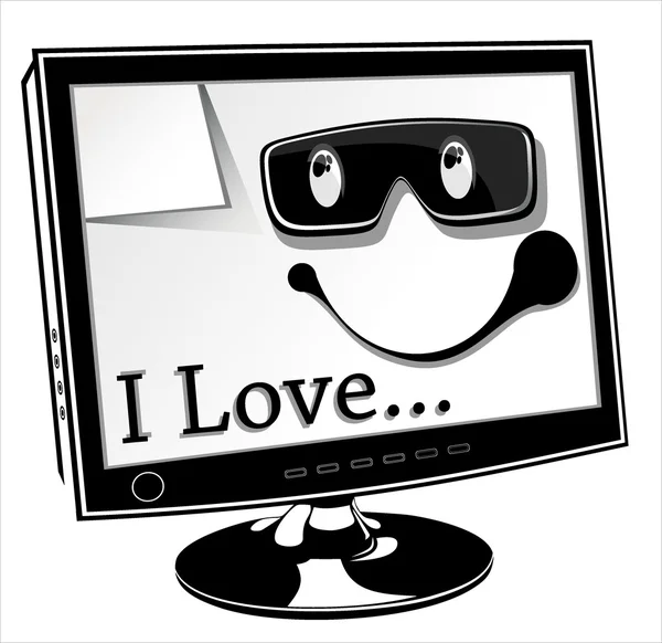 Vector illustration computer Monitor of title I love — Stock Vector