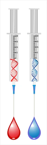 Jeringa con una hebra de ADN - concepto de terapia génica — Archivo Imágenes Vectoriales