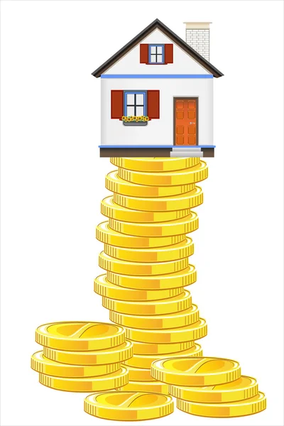 Toy small house and coins — Stock Vector