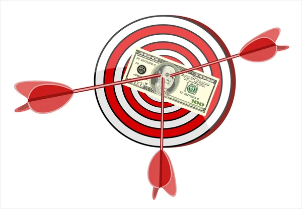 Illustration abstraite de la cible dollar frappée par une flèche — Image vectorielle