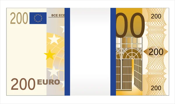Egy darab 200 eurós bankjegy bankcsomagolással - 20.000 euró — Stock Vector