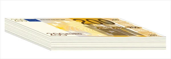 Halda z 200 euro bankovek s ořezovou cestou — Stockový vektor