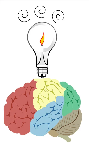 Bombilla con icono de vector cerebral, concepto de idea — Archivo Imágenes Vectoriales