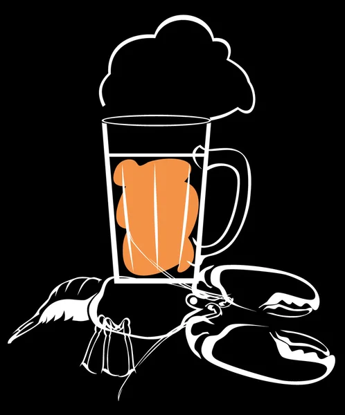 Lobster and beer mug — Stok Vektör