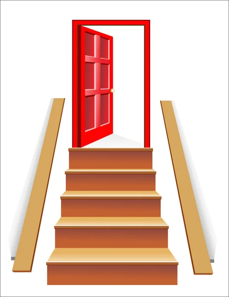 Stairs in up to an open door the leader to success — Stock Vector