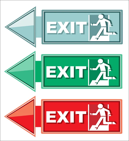 Emergency exit door, sign with human figure on stairs — Stock Vector