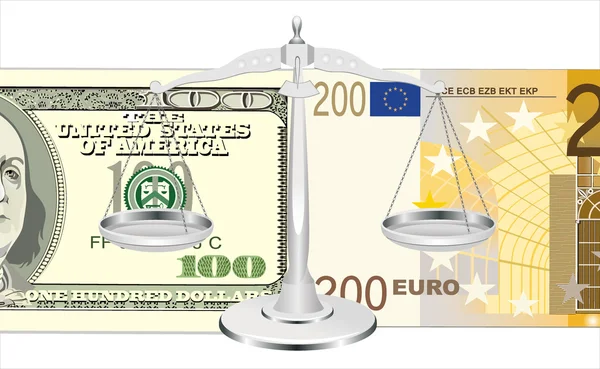 Dólar de equilibrio y euro — Vector de stock