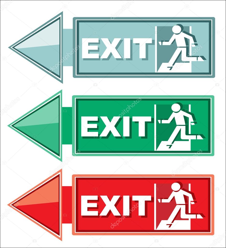 Emergency exit door, sign with human figure on stairs