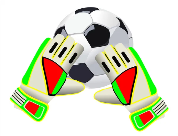 足球守门员手套和一个球 — 图库矢量图片