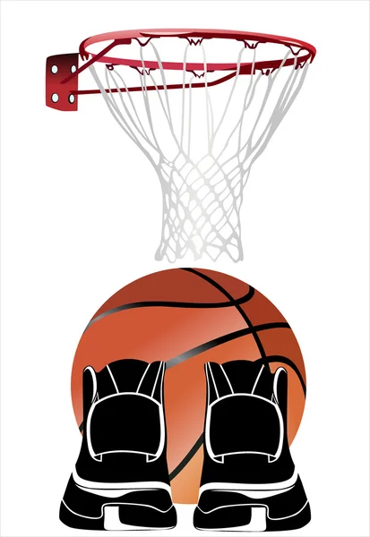 Zapatilla deportiva con baloncesto en segundo plano — Vector de stock