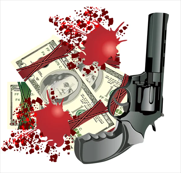 Money and blood guns. — Stock Vector