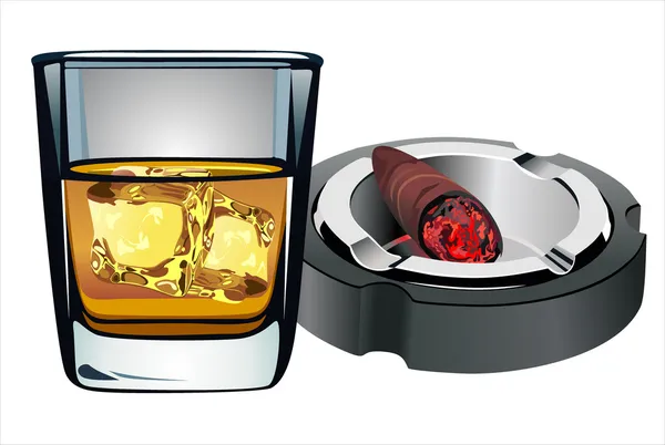 Glas whisky en sigaar — Stockvector